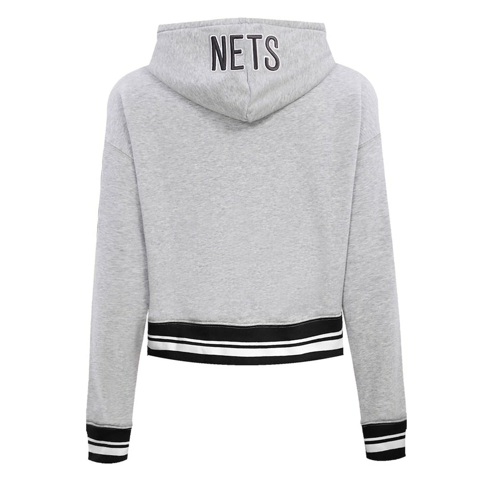NBA - Brooklyn Nets Pro Standard Women's Script Tail Cropped Pullover Hoodie - Heather Gray