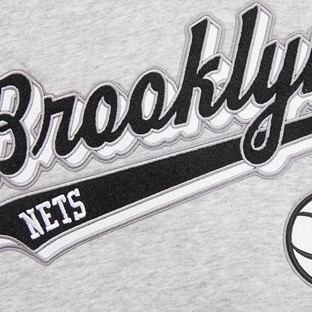 NBA - Brooklyn Nets Pro Standard Women's Script Tail Cropped Pullover Hoodie - Heather Gray