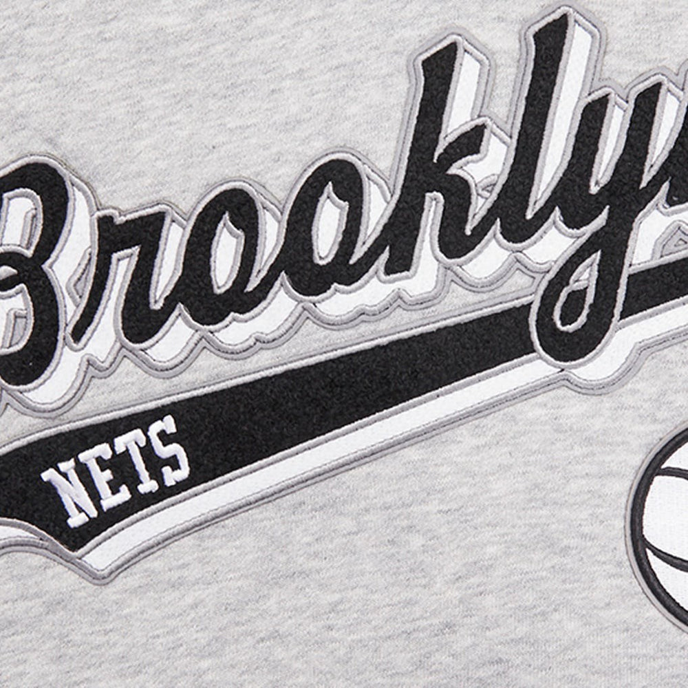 NBA - Brooklyn Nets Pro Standard Women's Script Tail Cropped Pullover Hoodie - Heather Gray