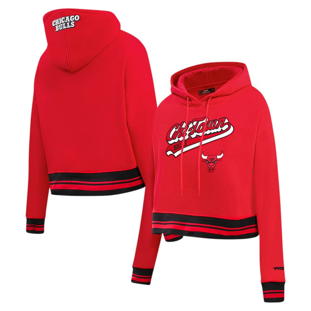 NBA - Chicago Bulls Pro Standard Women's Script Tail Cropped Pullover Hoodie - Red