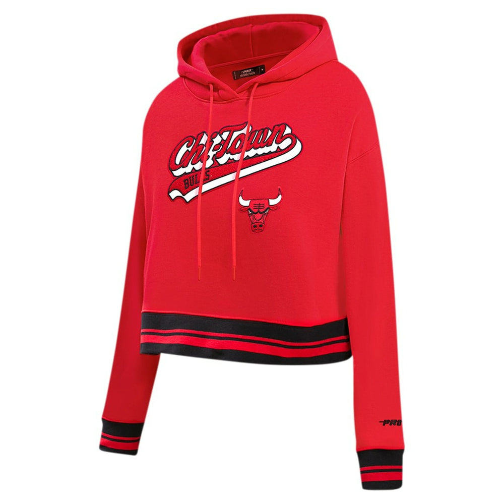 NBA - Chicago Bulls Pro Standard Women's Script Tail Cropped Pullover Hoodie - Red