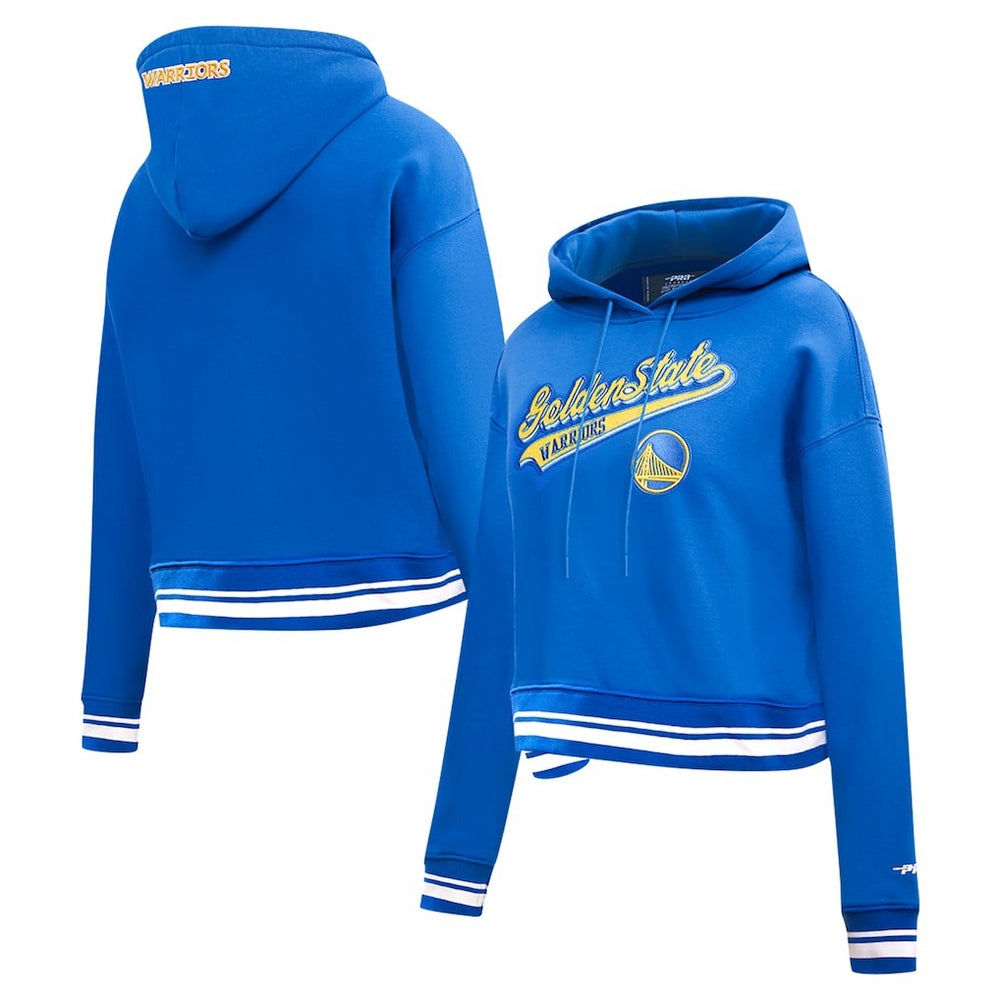 NBA - Golden State Warriors Pro Standard Women's Script Tail Cropped Pullover Hoodie - Royal