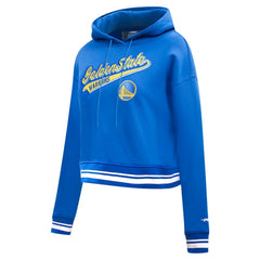 NBA - Golden State Warriors Pro Standard Women's Script Tail Cropped Pullover Hoodie - Royal