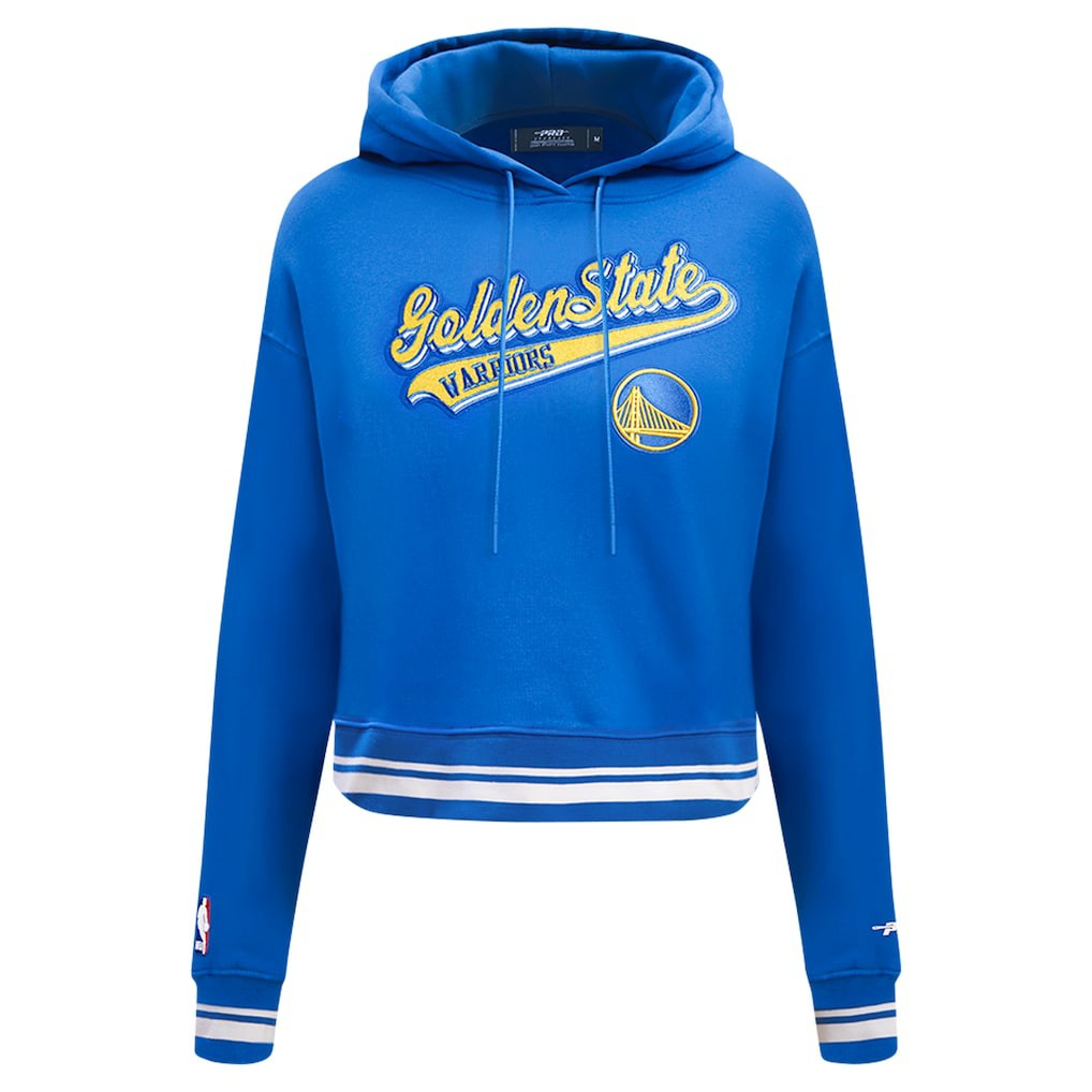 NBA - Golden State Warriors Pro Standard Women's Script Tail Cropped Pullover Hoodie - Royal