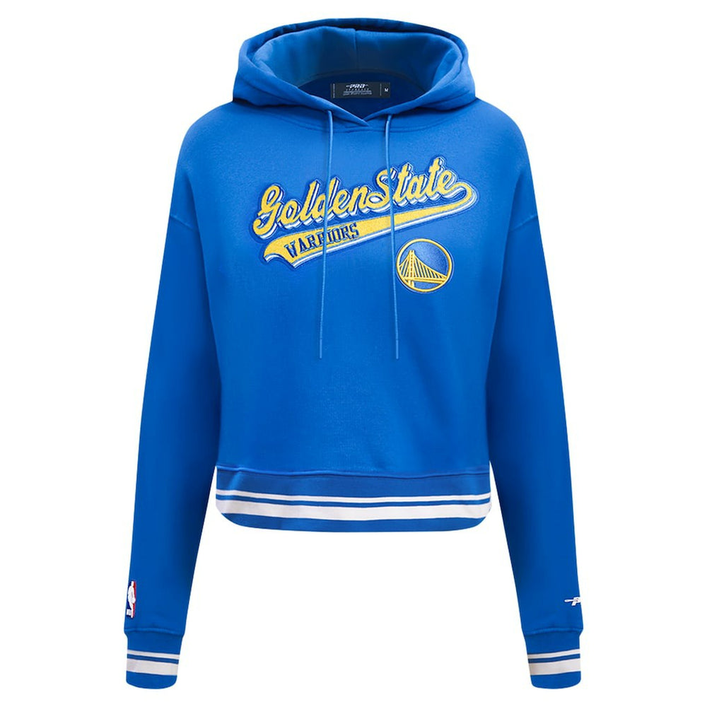 NBA - Golden State Warriors Pro Standard Women's Script Tail Cropped Pullover Hoodie - Royal