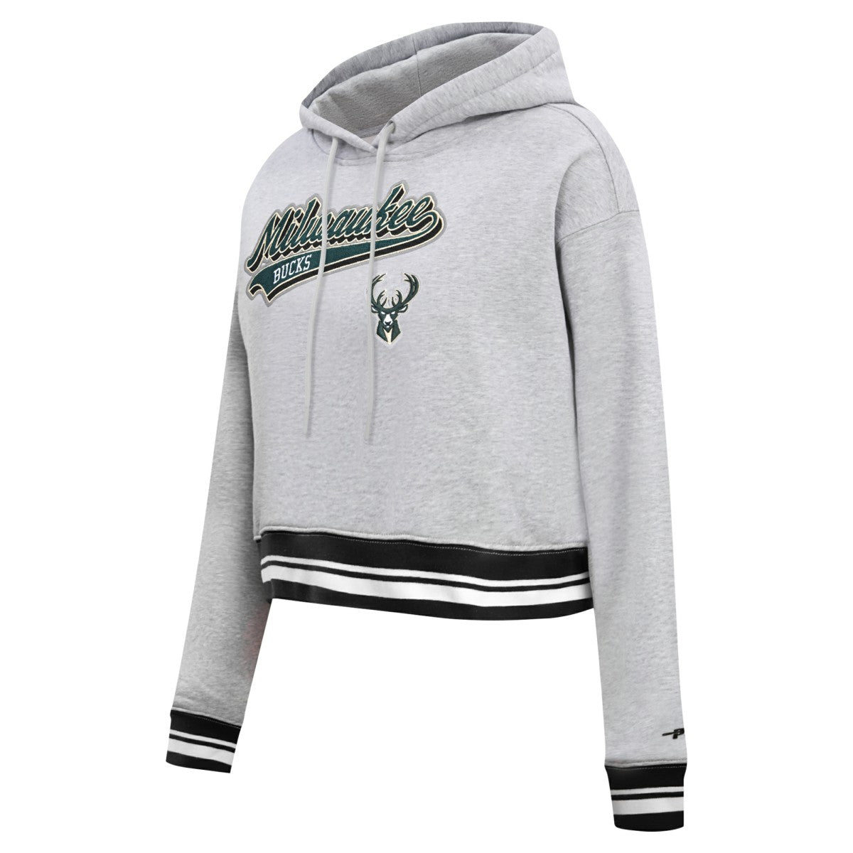 NBA - Milwaukee Bucks Pro Standard Women's Script Tail Cropped Pullover Hoodie - Heather Gray