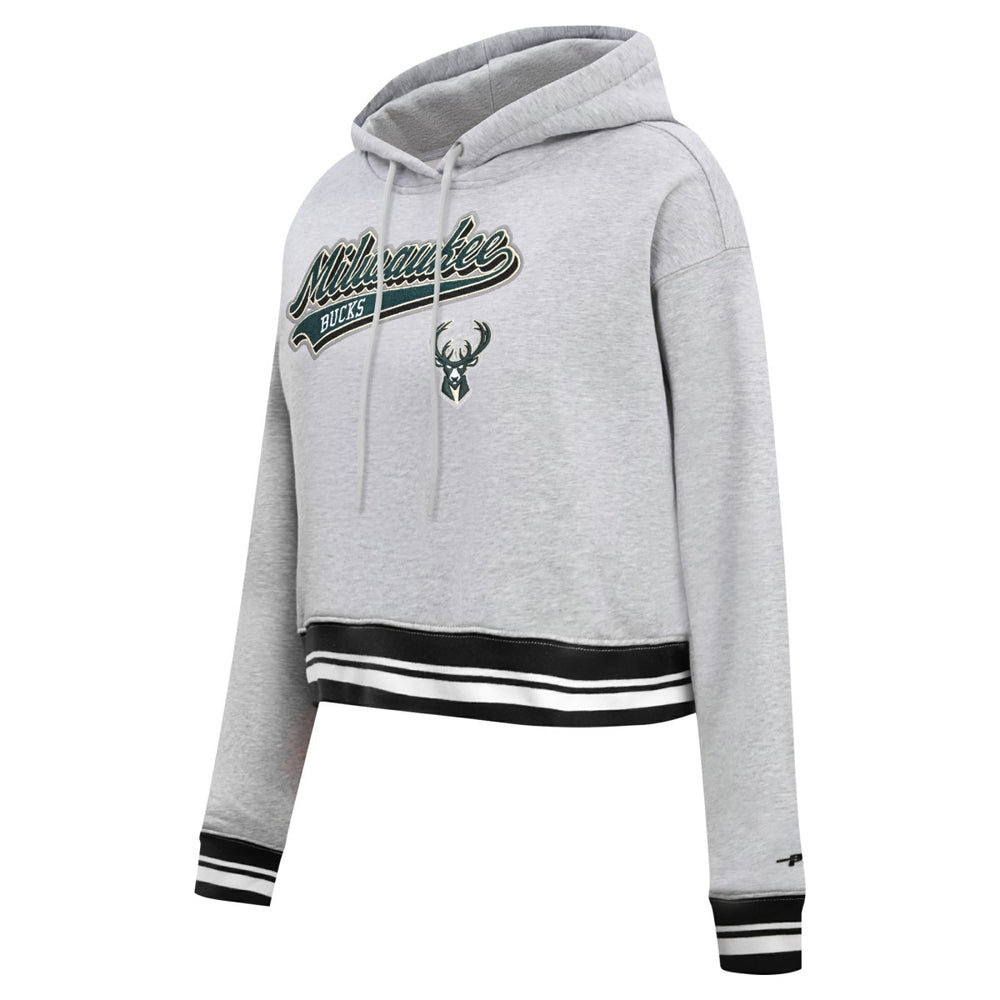 NBA - Milwaukee Bucks Pro Standard Women's Script Tail Cropped Pullover Hoodie - Heather Gray