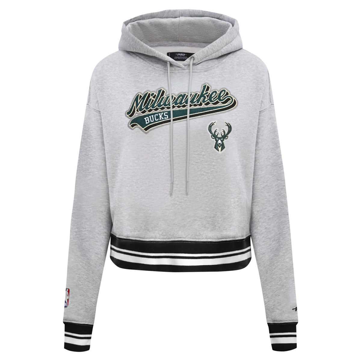 NBA - Milwaukee Bucks Pro Standard Women's Script Tail Cropped Pullover Hoodie - Heather Gray