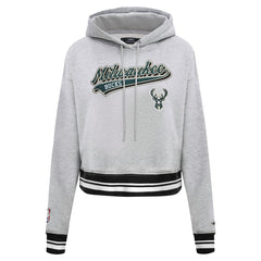 NBA - Milwaukee Bucks Pro Standard Women's Script Tail Cropped Pullover Hoodie - Heather Gray