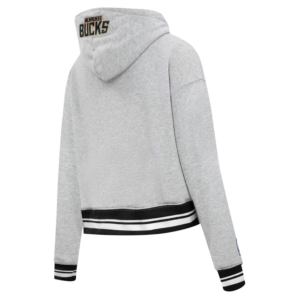 NBA - Milwaukee Bucks Pro Standard Women's Script Tail Cropped Pullover Hoodie - Heather Gray