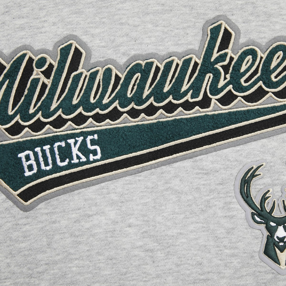 NBA - Milwaukee Bucks Pro Standard Women's Script Tail Cropped Pullover Hoodie - Heather Gray