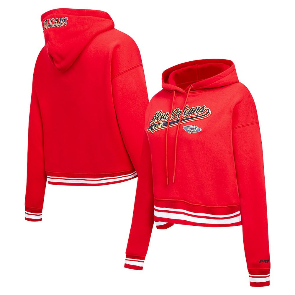 NBA - New Orleans Pelicans Pro Standard Women's Script Tail Cropped Pullover Hoodie - Red