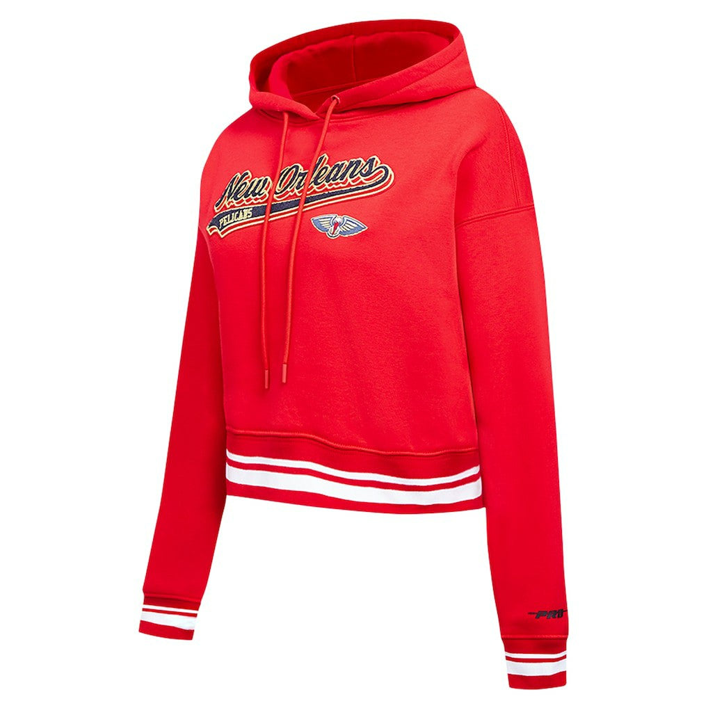 NBA - New Orleans Pelicans Pro Standard Women's Script Tail Cropped Pullover Hoodie - Red
