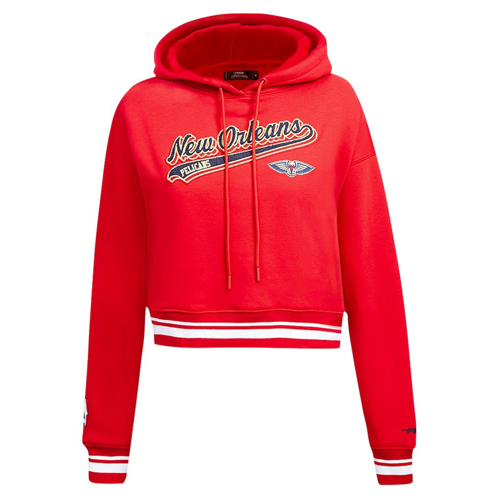 NBA - New Orleans Pelicans Pro Standard Women's Script Tail Cropped Pullover Hoodie - Red