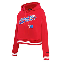 NBA - Philadelphia 76ers Pro Standard Women's Script Tail Cropped Pullover Hoodie - Red