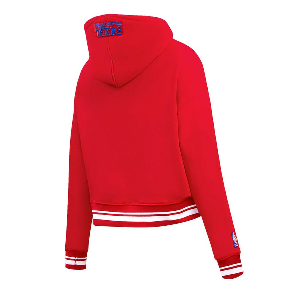 NBA - Philadelphia 76ers Pro Standard Women's Script Tail Cropped Pullover Hoodie - Red