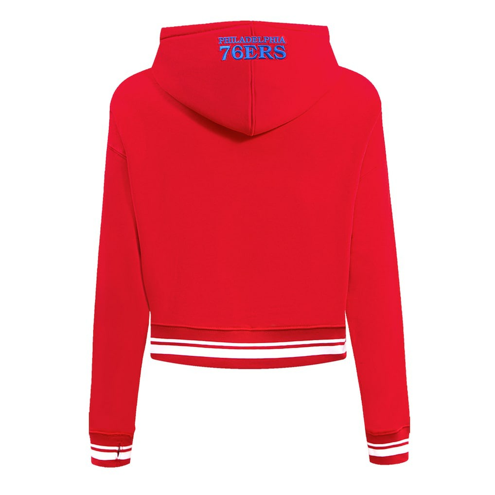 NBA - Philadelphia 76ers Pro Standard Women's Script Tail Cropped Pullover Hoodie - Red