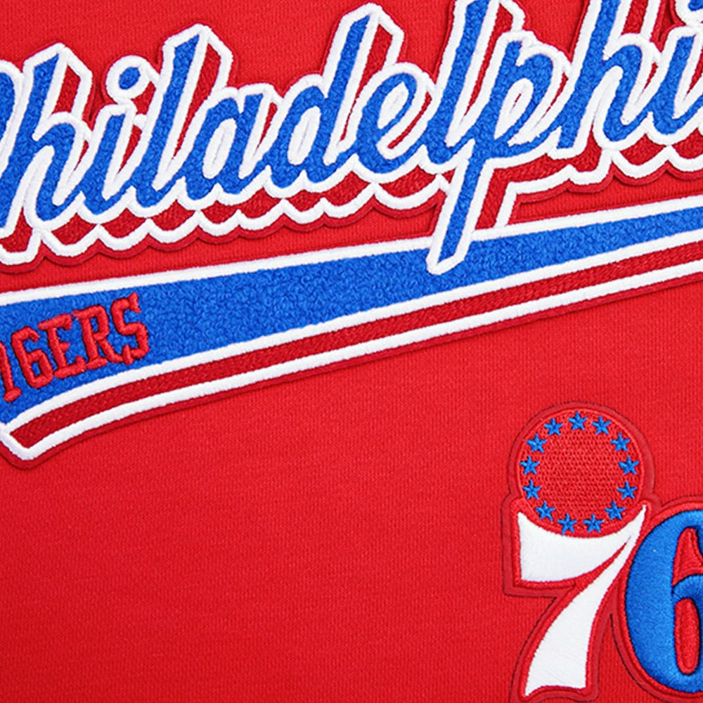 NBA - Philadelphia 76ers Pro Standard Women's Script Tail Cropped Pullover Hoodie - Red