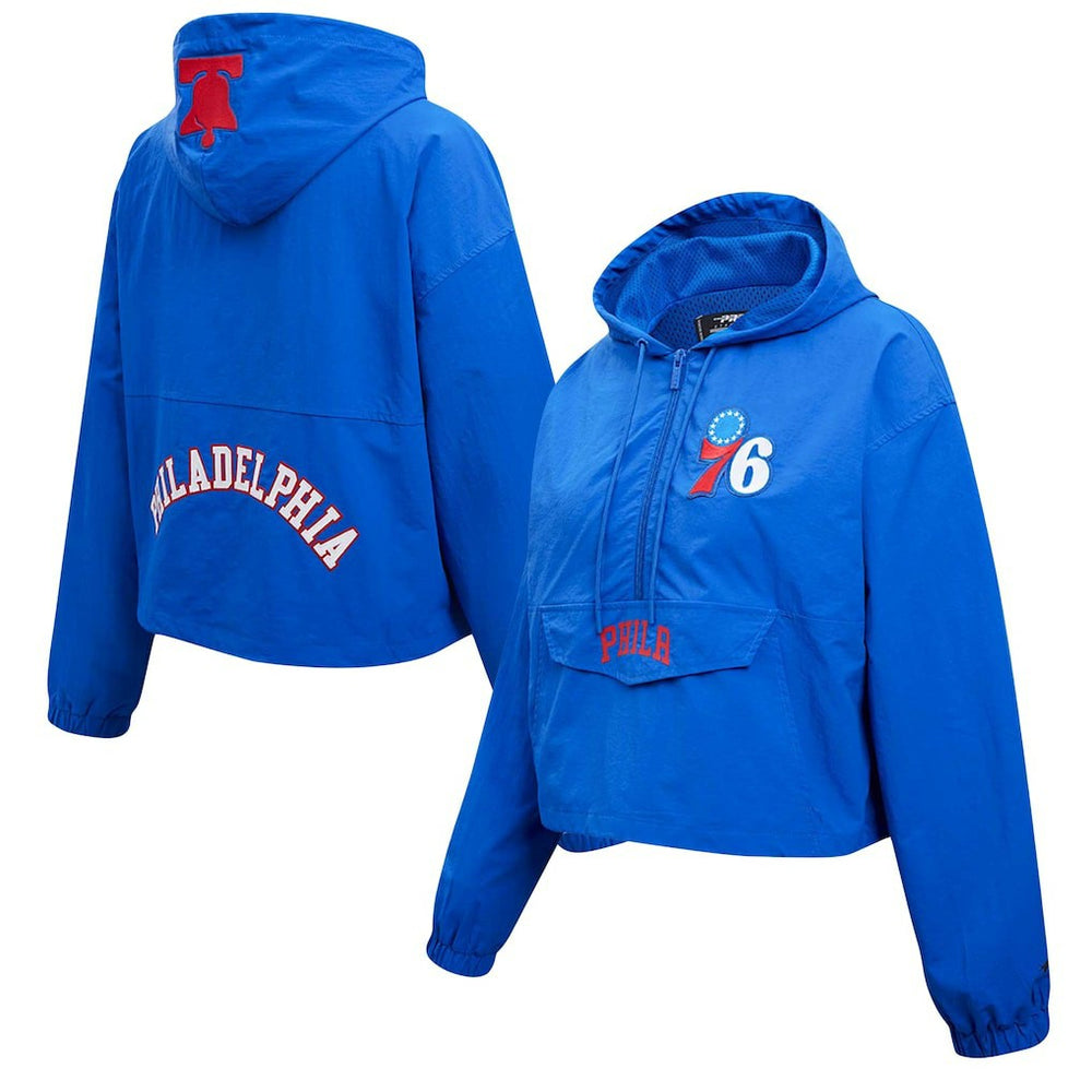 NBA - Philadelphia 76ers Pro Standard Classic Wind Woven Cropped Half-Zip Jacket - Royal