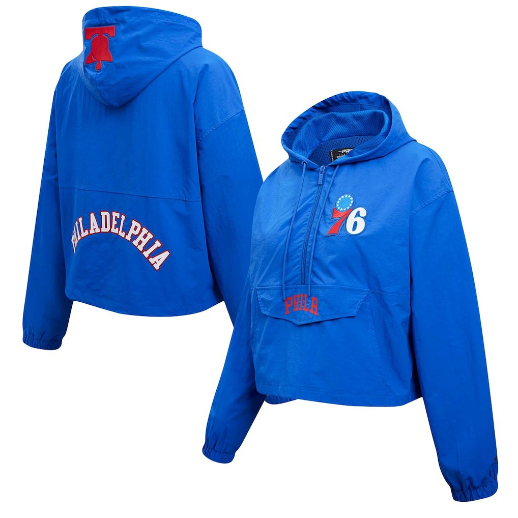 NBA - Philadelphia 76ers Pro Standard Classic Wind Woven Cropped Half-Zip Jacket - Royal