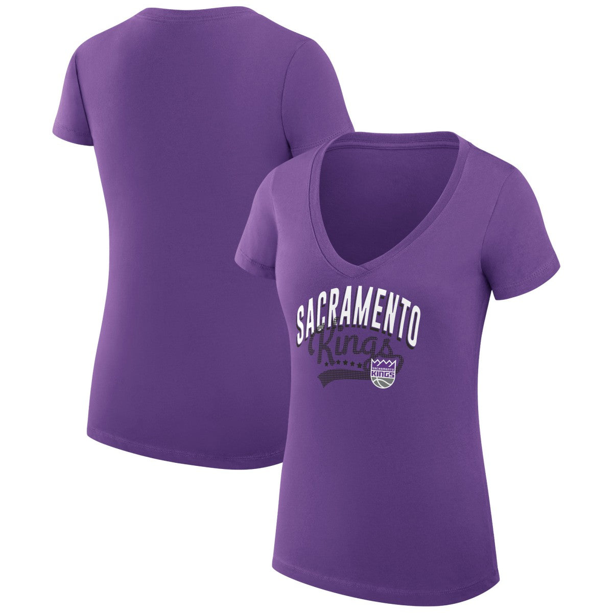 NBA - Sacramento Kings G-III 4Her by Carl Banks Women's Super-Slim Fit Lightweight Filigree Logo V-Neck T-Shirt - Purple