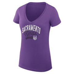 NBA - Sacramento Kings G-III 4Her by Carl Banks Women's Super-Slim Fit Lightweight Filigree Logo V-Neck T-Shirt - Purple