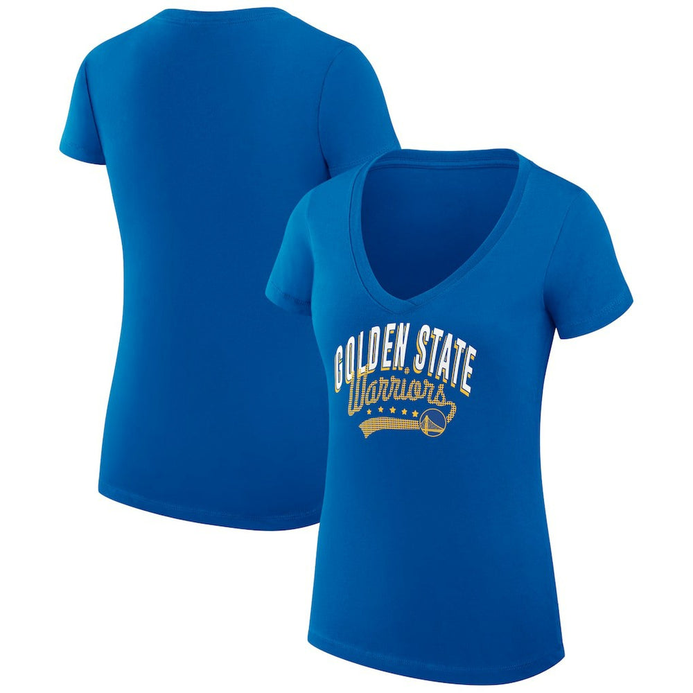 NBA - Golden State Warriors G-III 4Her by Carl Banks Women's Super-Slim Fit Lightweight Filigree Logo V-Neck T-Shirt - Royal