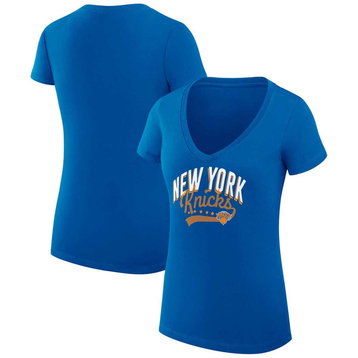 NBA - New York Knicks G-III 4Her by Carl Banks Women's Super-Slim Fit Lightweight Filigree Logo V-Neck T-Shirt - Blue
