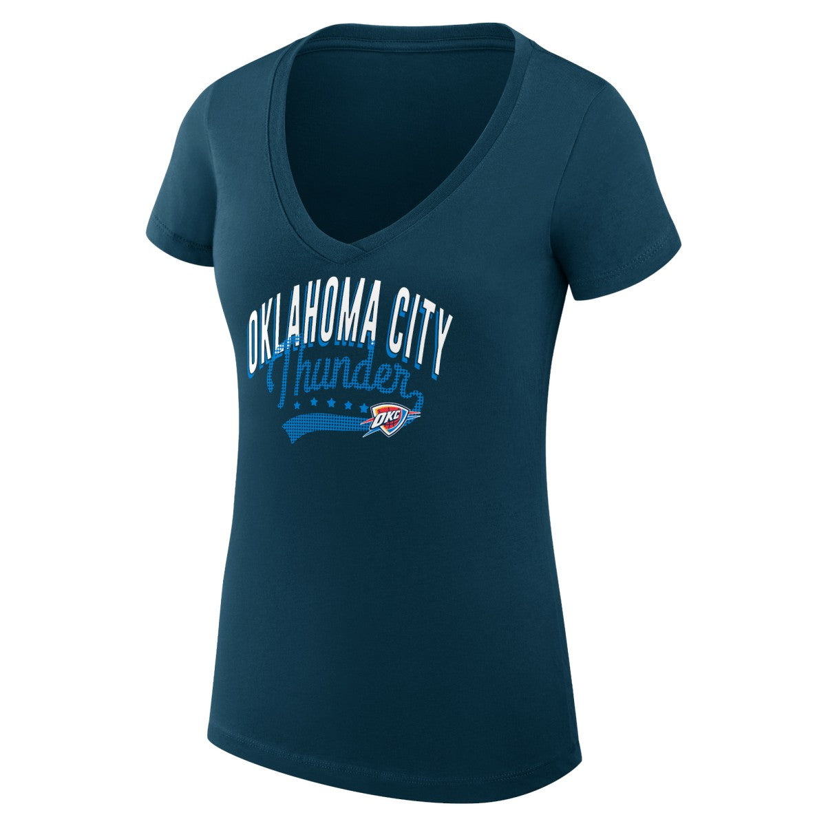 NBA - Oklahoma City Thunder G-III 4Her by Carl Banks Women's Super-Slim Fit Lightweight Filigree Logo V-Neck T-Shirt - Navy