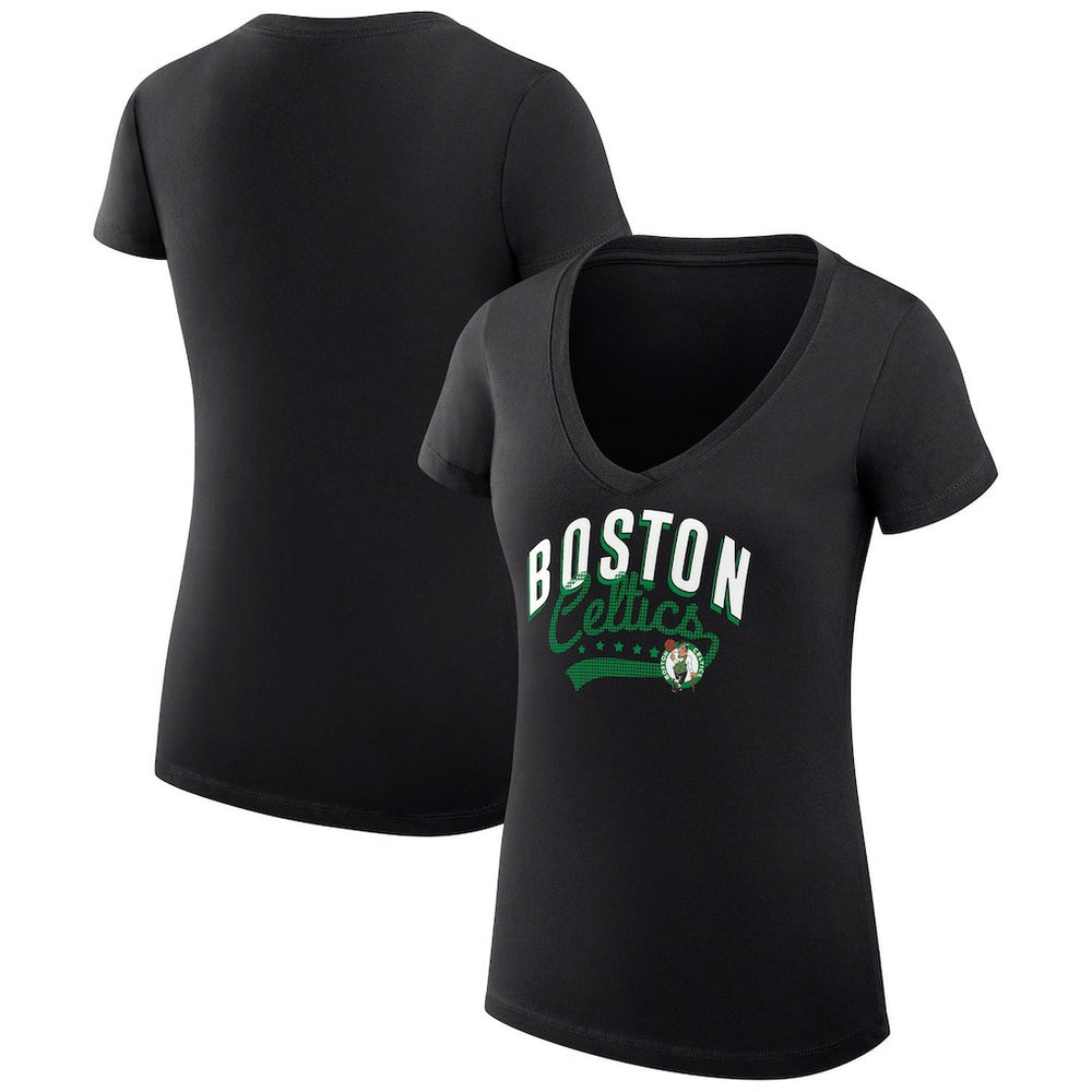 NBA - Boston Celtics G-III 4Her by Carl Banks Women's Super-Slim Fit Lightweight Filigree Logo V-Neck T-Shirt - Black