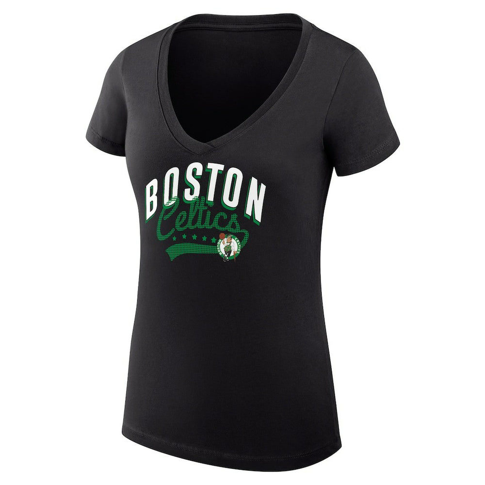 NBA - Boston Celtics G-III 4Her by Carl Banks Women's Super-Slim Fit Lightweight Filigree Logo V-Neck T-Shirt - Black