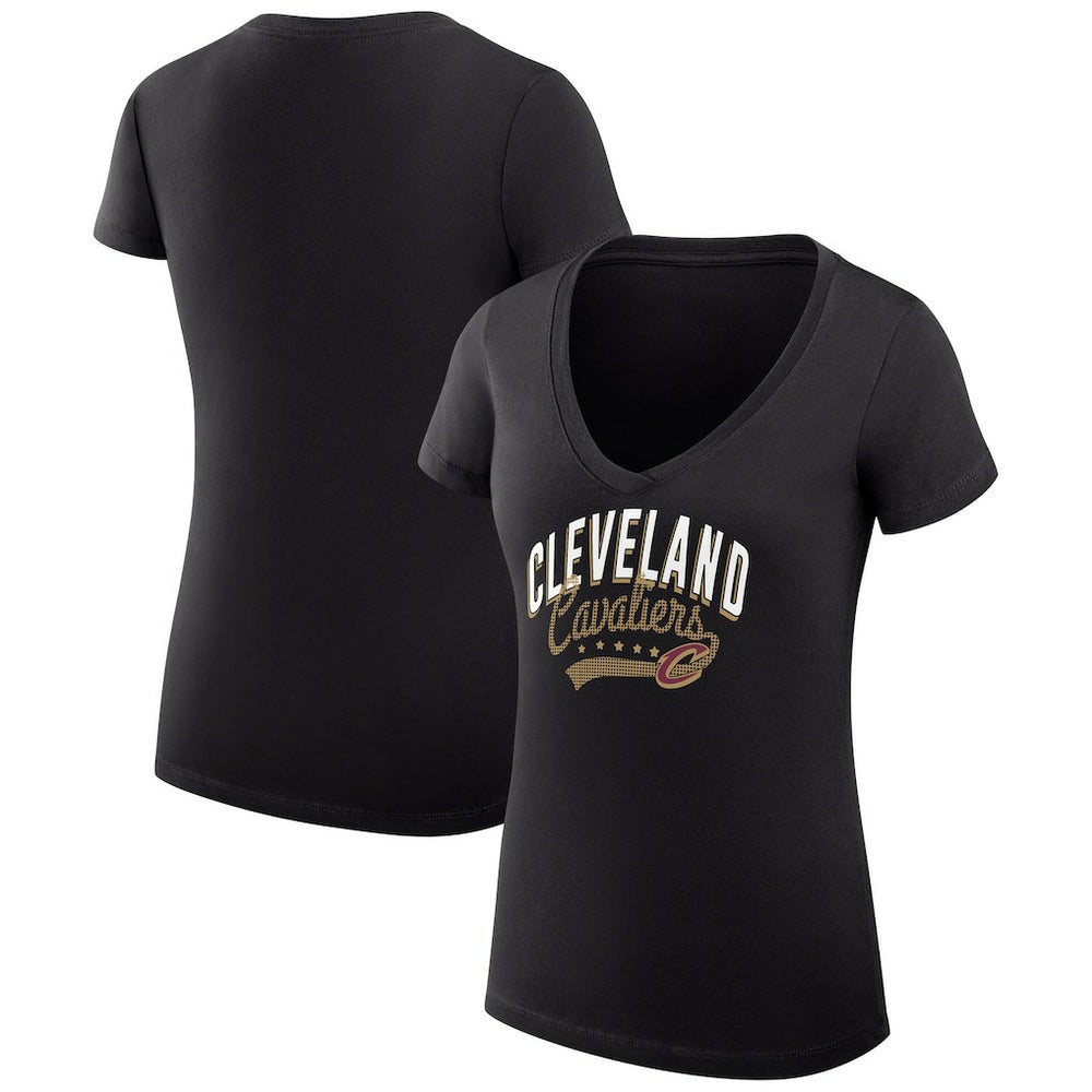NBA - Cleveland Cavaliers G-III 4Her by Carl Banks Women's Super-Slim Fit Lightweight Filigree Logo V-Neck T-Shirt - Black