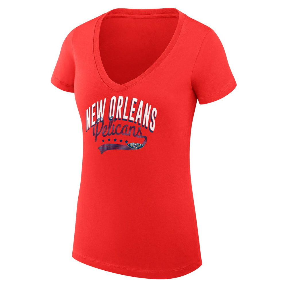 NBA - New Orleans Pelicans G-III 4Her by Carl Banks Women's Super-Slim Fit Lightweight Filigree Logo V-Neck T-Shirt - Red
