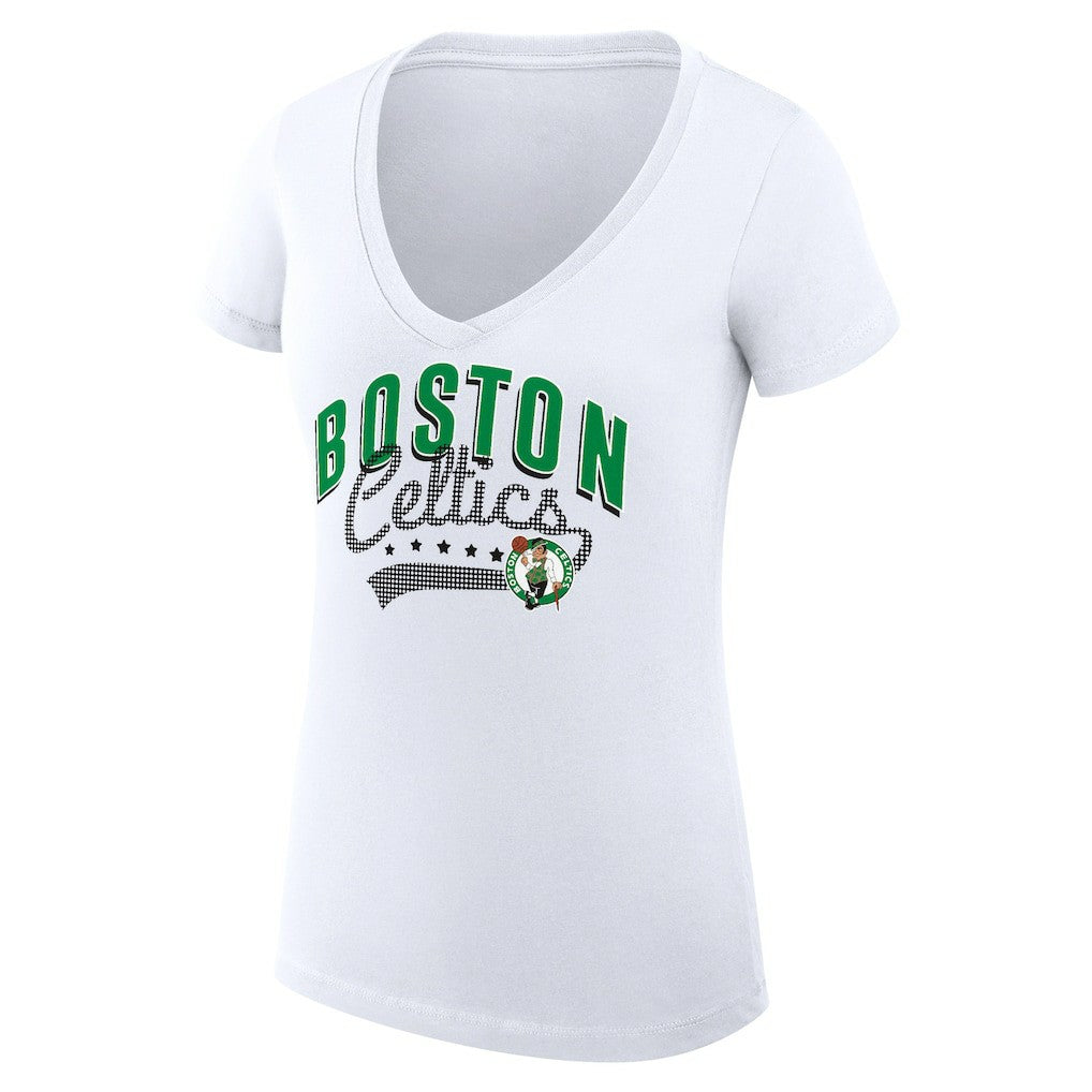 NBA - Boston Celtics G-III 4Her by Carl Banks Women's Super-Slim Fit Lightweight Filigree Logo V-Neck T-Shirt - White