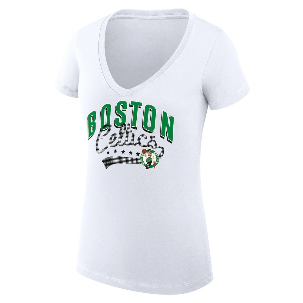 NBA - Boston Celtics G-III 4Her by Carl Banks Women's Super-Slim Fit Lightweight Filigree Logo V-Neck T-Shirt - White