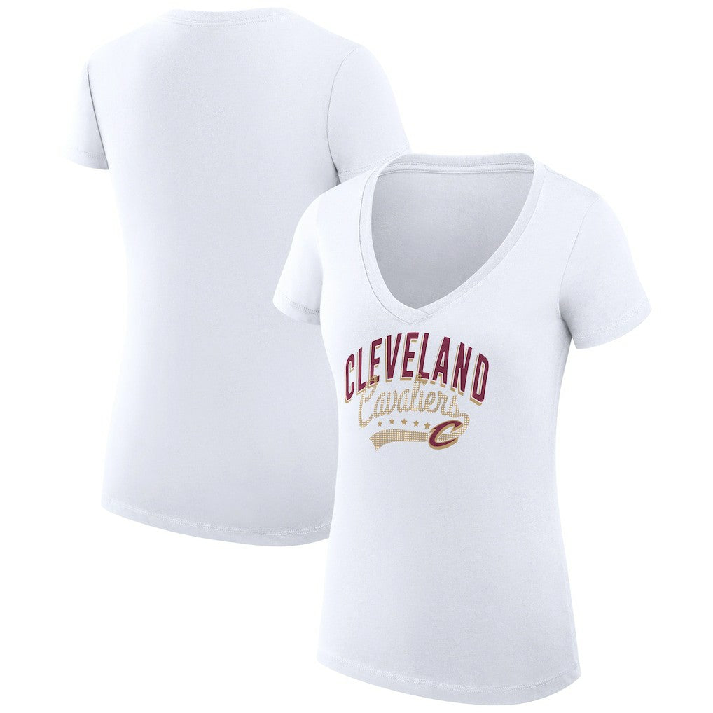 NBA - Cleveland Cavaliers G-III 4Her by Carl Banks Women's Super-Slim Fit Lightweight Filigree Logo V-Neck T-Shirt - White