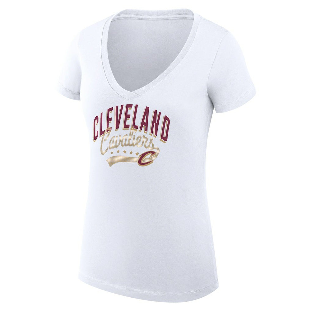NBA - Cleveland Cavaliers G-III 4Her by Carl Banks Women's Super-Slim Fit Lightweight Filigree Logo V-Neck T-Shirt - White