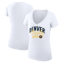NBA - Denver Nuggets G-III 4Her by Carl Banks Women's Super-Slim Fit Lightweight Filigree Logo V-Neck T-Shirt - White