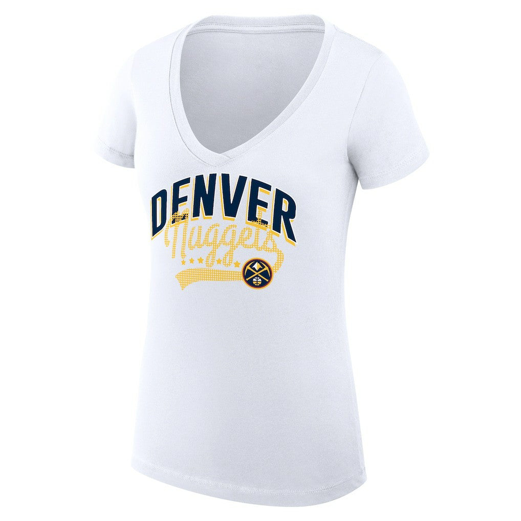 NBA - Denver Nuggets G-III 4Her by Carl Banks Women's Super-Slim Fit Lightweight Filigree Logo V-Neck T-Shirt - White