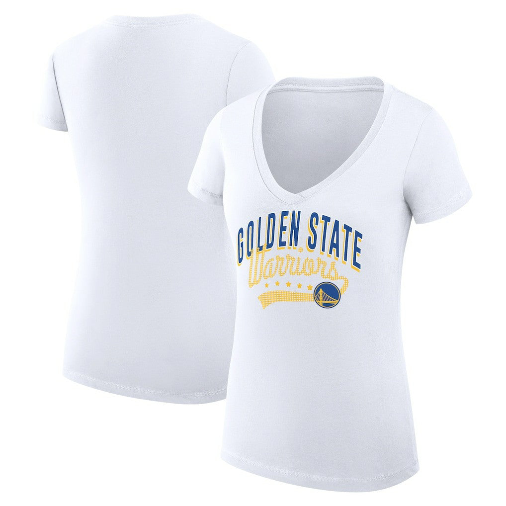 NBA - Golden State Warriors G-III 4Her by Carl Banks Women's Super-Slim Fit Lightweight Filigree Logo V-Neck T-Shirt - White