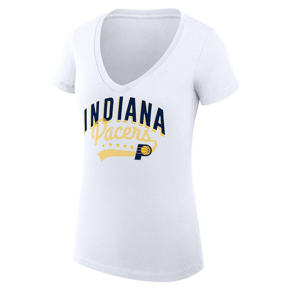 NBA - Indiana Pacers G-III 4Her by Carl Banks Women's Super-Slim Fit Lightweight Filigree Logo V-Neck T-Shirt - White
