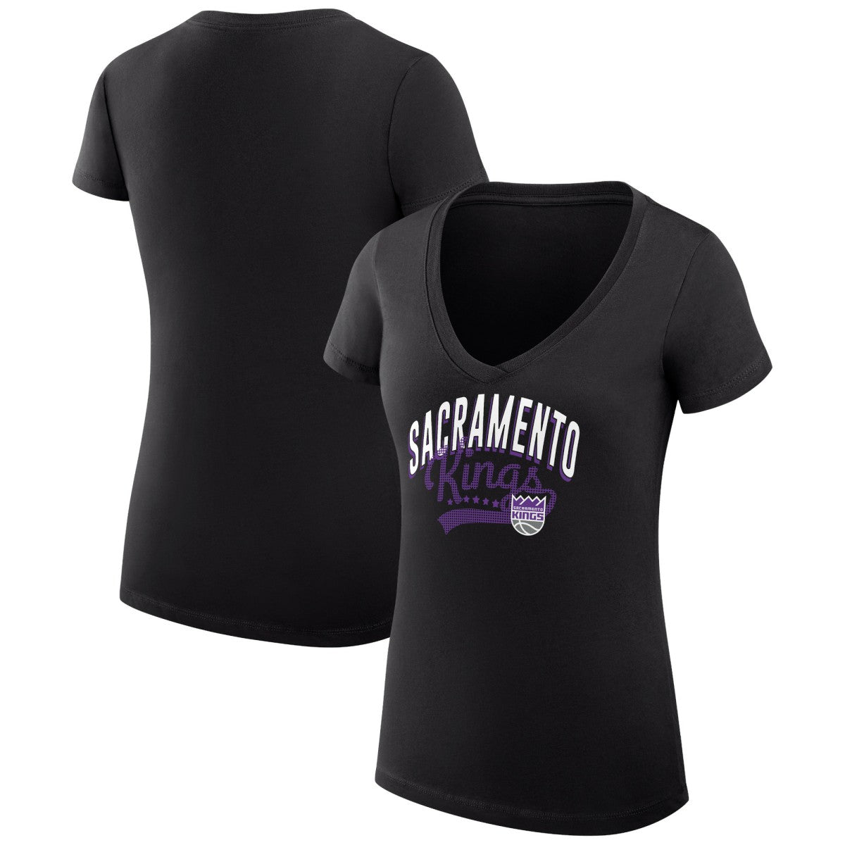 NBA - Sacramento Kings G-III 4Her by Carl Banks Women's Super-Slim Fit Lightweight Filigree Logo V-Neck T-Shirt - Black