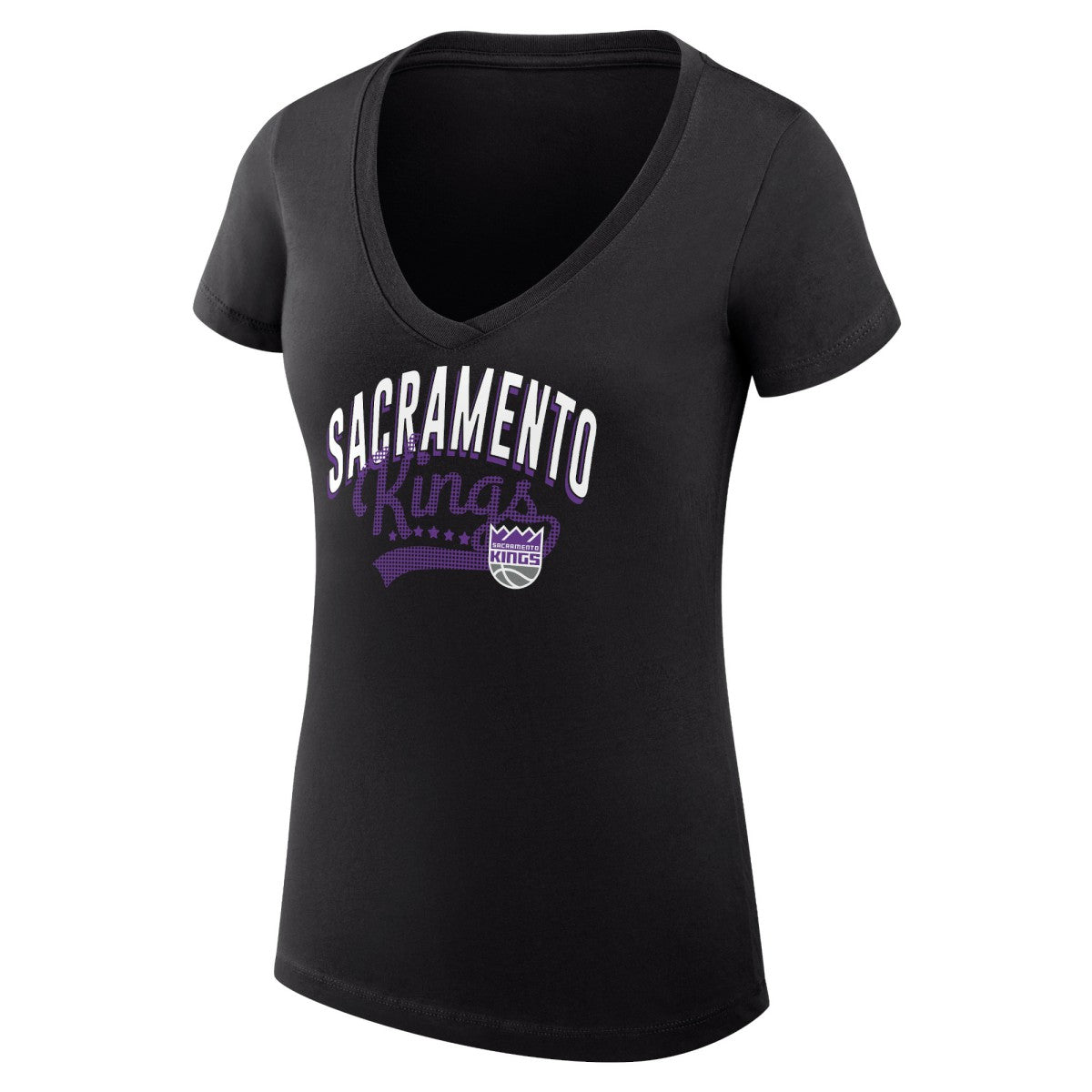 NBA - Sacramento Kings G-III 4Her by Carl Banks Women's Super-Slim Fit Lightweight Filigree Logo V-Neck T-Shirt - Black