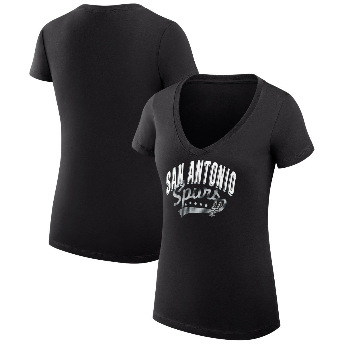 NBA - San Antonio Spurs G-III 4Her by Carl Banks Women's Super-Slim Fit Lightweight Filigree Logo V-Neck T-Shirt - Black