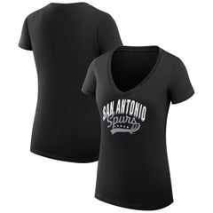 NBA - San Antonio Spurs G-III 4Her by Carl Banks Women's Super-Slim Fit Lightweight Filigree Logo V-Neck T-Shirt - Black
