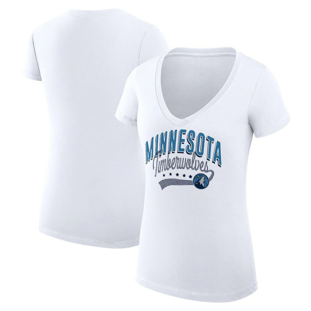 NBA - Minnesota Timberwolves G-III 4Her by Carl Banks Women's Super-Slim Fit Lightweight Filigree Logo V-Neck T-Shirt - White