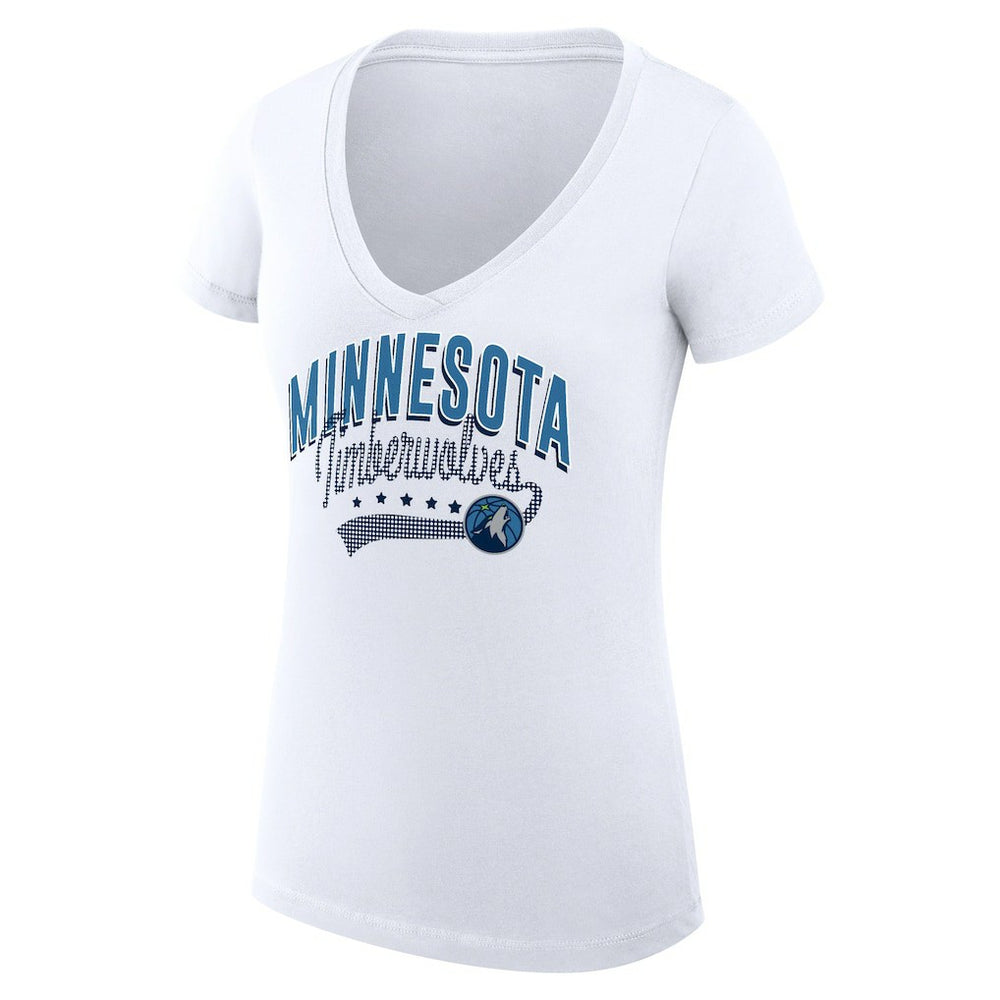 NBA - Minnesota Timberwolves G-III 4Her by Carl Banks Women's Super-Slim Fit Lightweight Filigree Logo V-Neck T-Shirt - White