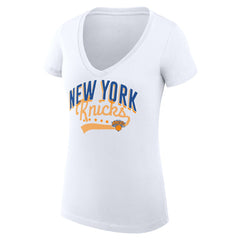 NBA - New York Knicks G-III 4Her by Carl Banks Women's Super-Slim Fit Lightweight Filigree Logo V-Neck T-Shirt - White