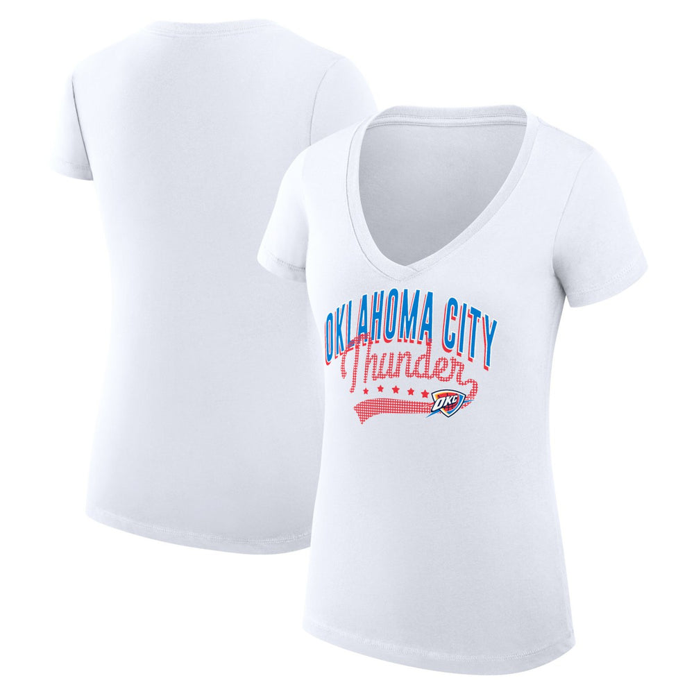 NBA - Oklahoma City Thunder G-III 4Her by Carl Banks Women's Super-Slim Fit Lightweight Filigree Logo V-Neck T-Shirt - White