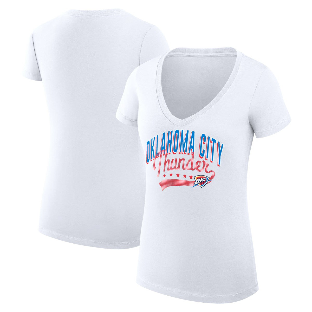 NBA - Oklahoma City Thunder G-III 4Her by Carl Banks Women's Super-Slim Fit Lightweight Filigree Logo V-Neck T-Shirt - White
